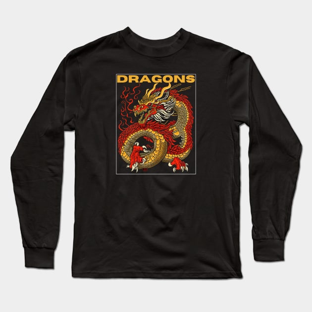 Ember Dance: The Asian Dragon's Fiery Movement Long Sleeve T-Shirt by Teeeshirt